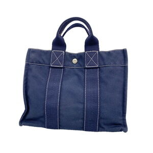 Hermes Deauville PM Canvas Handbag, Navy, Women's